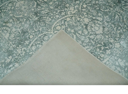 Traditional Floral Green And Ivory Handloom 5.6x8 ft Bedroom, Living Room Rug Wool And Viscose Area Rug
