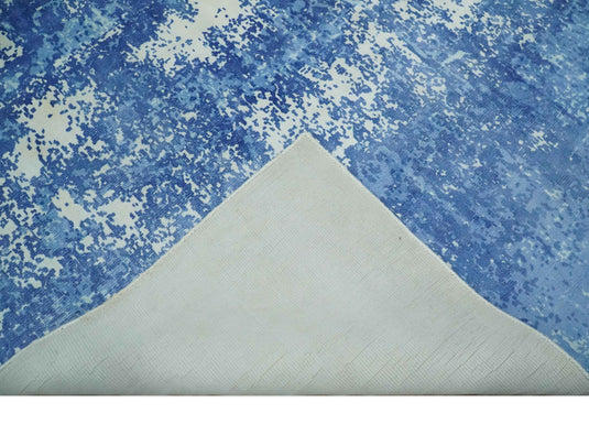 Modern Abstract Blue And Ivory Handloom 5.6x8 ft Bedroom, Living Room Rug Wool And Viscose Area Rug