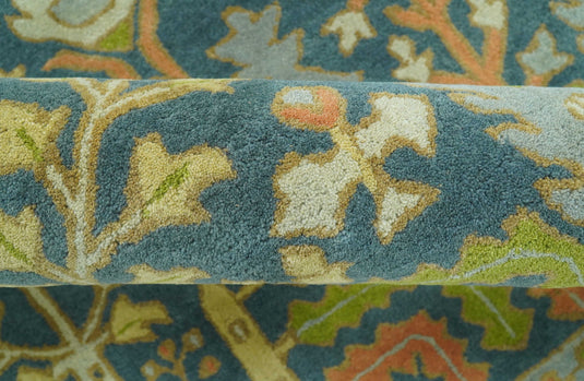 Traditional Tree of Life Teal And Beige Hand Tufted 8x10 ft Bedroom, Living Room Rug Wool Area Rug