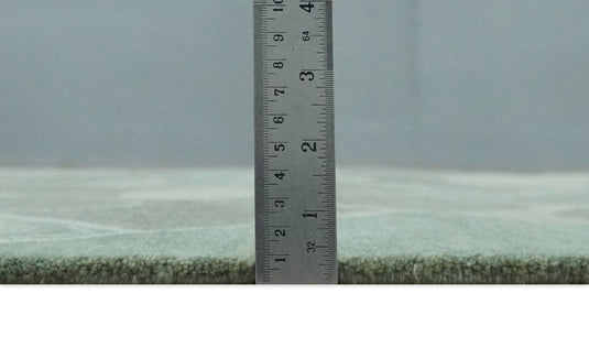 Contemporary Geometrical Pattern Hand knotted Charcoal, Green, Ivory and Blue 5x8 ft Bedroom, Living Room Rug Wool Area Rug