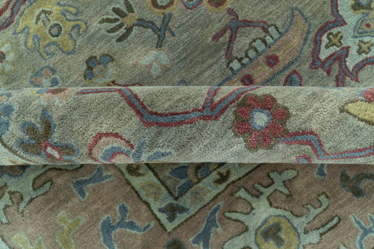 Custom Made Traditional Floral Green And Brown Hand Tufted Wool Area Rug