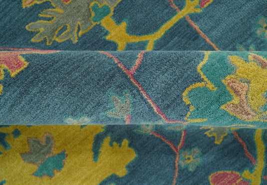 Custom Made Traditional Oushak Blue And Yellow Hand Tufted Wool Area Rug