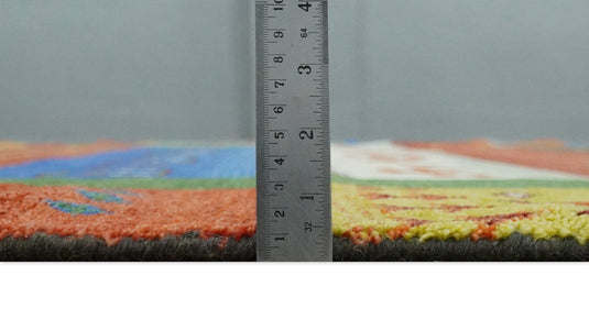 Green, Rust and Multicolored Hand knotted 8x10 Tribal Gabbeh Traditional Wool Area Rug