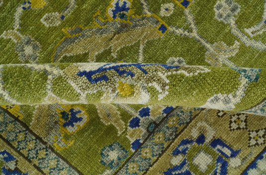 Green And Blue Hand Knotted Traditional Floral Wool Rug 8x10 And 4x6 ft Ideal for Living, Bedroom And Dining Rooms