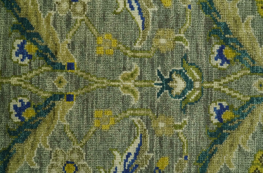 Hand Knotted Olive, Green And Blue Traditional Floral Wool Rug 8x10 ft Ideal for Living, Bedroom And Dining Rooms