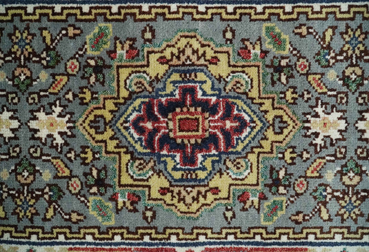 Hand Knotted Heriz Serapi Rug Grey and Ivory 2.6x12 ft Runner Ideal for Living, Bedroom, and Dining Rooms | CP18832612