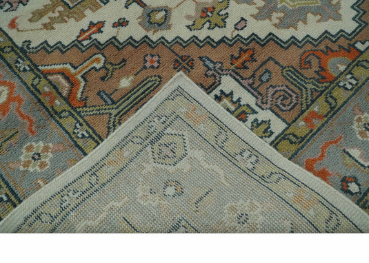 Custom Made Traditional Medallion Pattern Ivory, Brown, Gray and Olive Hand Knotted wool Area Rug