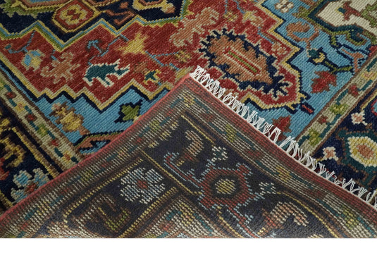 Custom Made Red, Blue, Green And Yellow Heriz Serapi Hand Knotted Wool Area Rug