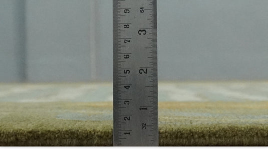 Floral Geometrical Hand Knotted Olive, Ivory, Brown and Teal 5x8 ft Bedroom, Living Room Rug Wool Area Rug