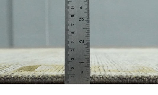 Modern Geometrical Floral Hand Knotted Olive and Ivory 4x6 ft Bedroom, Living Room Rug Wool and Art Silk Area Rug