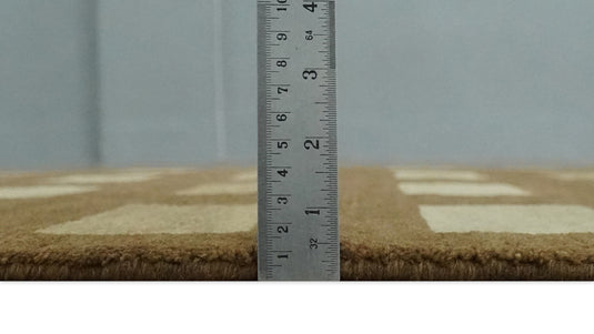 Modern Geometrical Pattern Hand Knotted Brown, Beige and Ivory 4x6 ft Bedroom, Living Room Rug Wool and Art Silk Area Rug