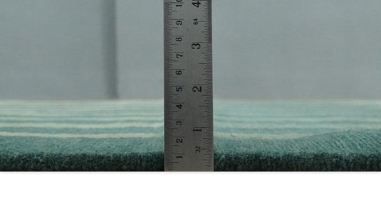 Modern Geometrical Pattern Hand Knotted Teal, Gray and Ivory 5x8 ft Bedroom, Living Room Rug Wool Area Rug