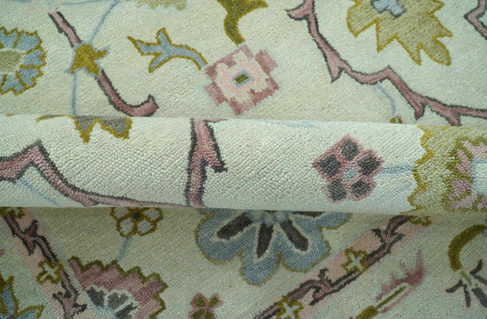 Traditional Floral Oushak Cream, Olive And Peach Hand Tufted 8x10 ft Bedroom, Living Room Rug Wool Area Rug