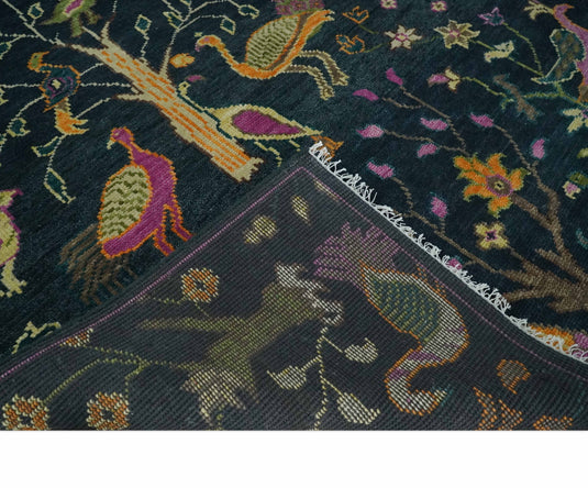 Versatile Green Antique Look Jungle Life Hand-Knotted 8x10 Wool Area Rug Ideal for Living Room, Dinning Room,Kids Room and Bedroom