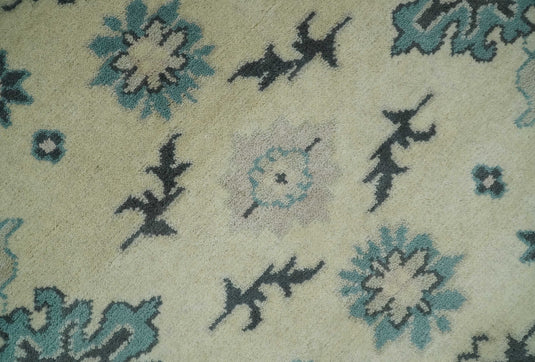 Traditional 8x10 Beige and Blue Hand Knotted Oriental Oushak Wool Area Rug