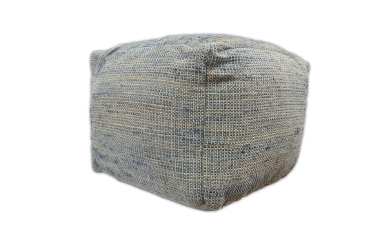 Blue And Brown Natural Large Hand Woven Jute Pouf Footstool, Seat, Foot Rest Living Room, Bedroom