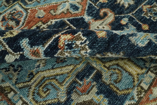 Traditional Heriz Hand knotted Blue and Rust 9x12 ft Bedroom, Living Room Rug ,wool Area Rug