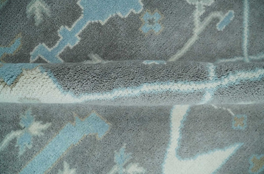 Traditional Persian Oriental Oushak Hand knotted Charcoal, Ivory and aqua 8x10 wool Area Rug