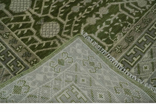 Traditional Oriental Oushak Hand knotted Green, Ivory and Silver 8x10 ft Bedroom, Living Room Rug ,wool Area Rug