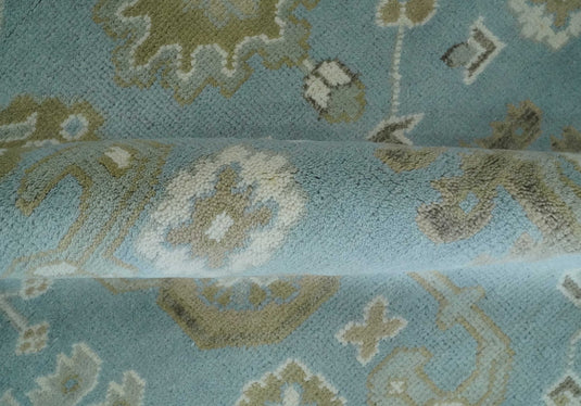Traditional Persian Oushak Hand knotted Aqua, Ivory and Olive 8x10 wool Area Rug