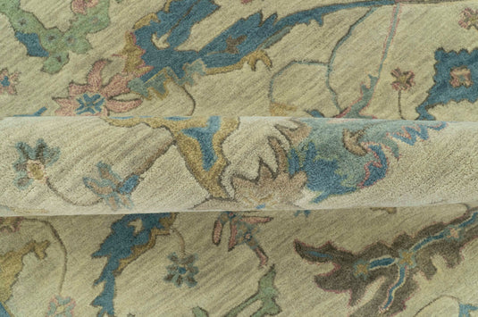 Beige And Blue Traditional Oushak Design Hand Tufted 8x10 ft Bedroom, Living Room Rug Wool Area Rug