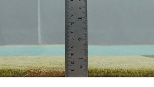 Traditional Floral Border Pattern Hand knotted Aqua Green and Brown 5x8 ft Bedroom, Living Room Rug , Wool Silk Area Rug AAOC358