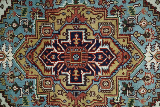 Hand Knotted Heriz Serapi Rug Aqua Blue, Ivory and Rust 5x8, 4x6, 3x5 ft Ideal for Living, Bedroom, and Dining Rooms | CP1880S