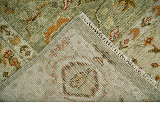 Traditional Vintage Persian Hand Knotted Oushak Rug Green and beige Multi Size Ideal for Living, Bedroom, and Dining Rooms | CP618