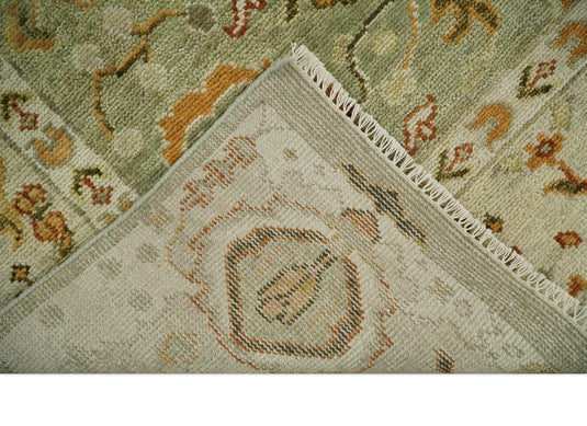 Traditional Vintage Persian Hand knotted Oushak Green and Beige Wool Area Rug, 5x8, 6x9, 8x10, 9x12,10x14 and 12x15 Living Room Rug | CP618S