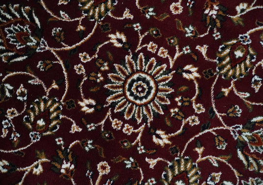 Traditional Floral Maroon, Ivory, Green And Gold Hand Woven 5x7 ft Bedroom, Living Room Rug Polyester Area Rug