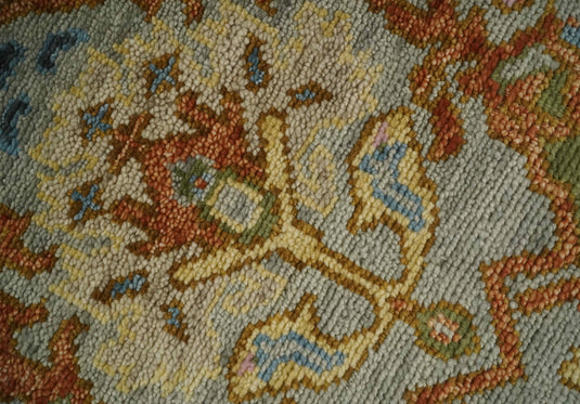 Traditional Antique Moss  Hand knotted Oushak Silver, Rust and Pink Wool Area Rug,4x6, 5x8, 6x9, 8x10, 9x12,10x14 and 12x15 Living Room Rug | CP616S