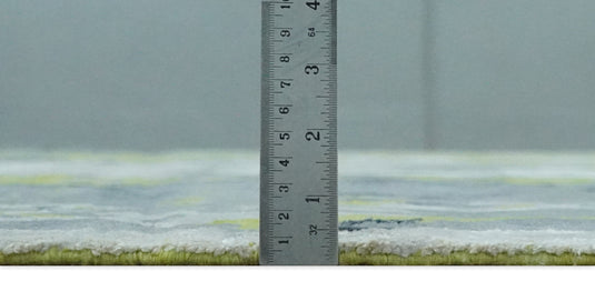 Modern Abstract Green, Ivory, Gray And Charcoal Hand Knotted 8x10 ft Bedroom, Living Room Rug Wool Area Rug