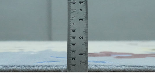 Floral Pattern Ivory, Light Blue, Brown And Charcoal Hand Knotted 6.6x10 ft Bedroom, Living Room Rug Wool Area Rug