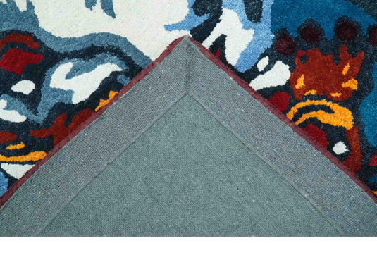 Green, Blue, Red And White Santa Claus Hand Tufted 2x3 ft Bedroom, Kids Room Rug Wool Area Rug