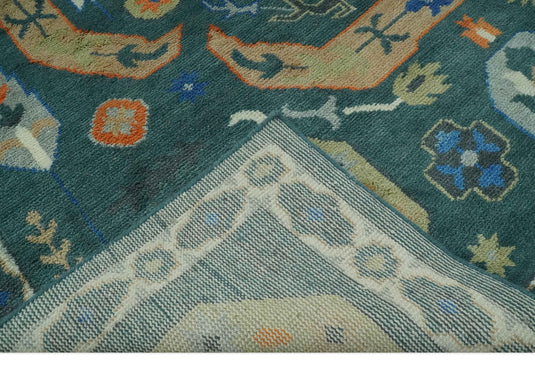 Central Medallion Teal, Beige, Olive And Blue Hand Knotted 8x10 ft wool Area Rug