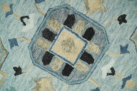 Central Medallion Ivory, Blue And Gray Hand Tufted Wool Area Rug- (FC)