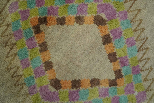 Southwestern Light Orange And Beige Hand knotted Wool Rug 8x10 ft Ideal for Living, Bedroom And Dining Rooms