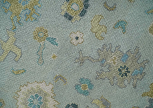 Custom Made Modern Oushak Hand Knotted Gray, Blue, Brown And Ivory Wool Area Rug