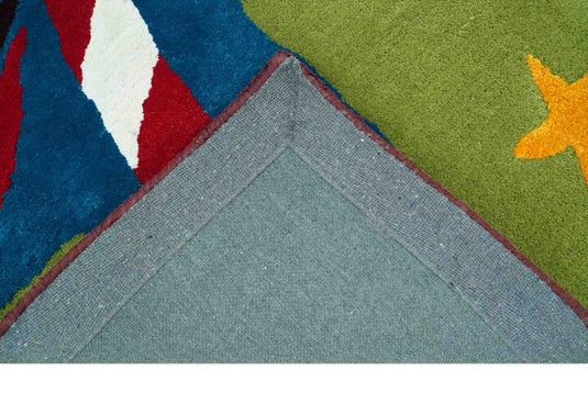 Christmas Candy Cane Green, Blue And Red Hand Tufted 2x3 ft Bedroom, Kids Room Rug Wool Area Rug