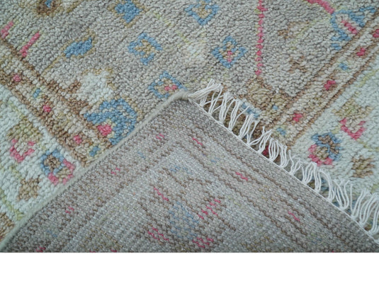 Traditional Oushak Design 4x6 ft Hand Knotted Ivory and Blue Wool Area Rug