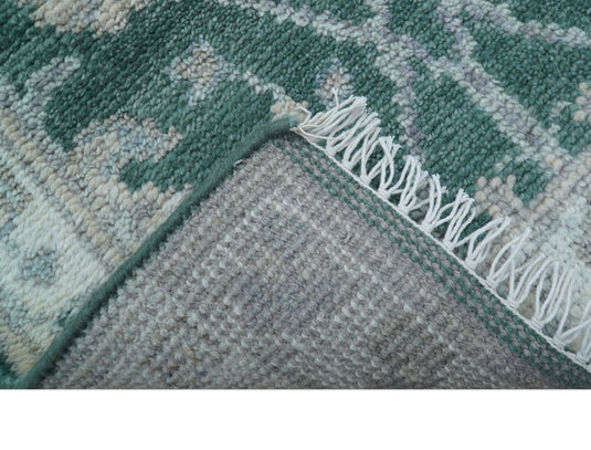 Traditional Oushak Design Green 2.6x9 ft Hand Knotted Wool Area Rug