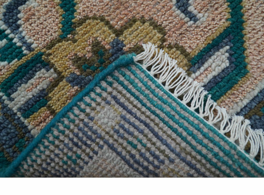 Traditional Khotan Design Beige And Teal 8x10 ft Hand Knotted Wool Area Rug