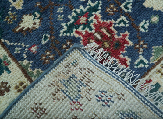 Traditional Design 2.6x8 ft Hand Knotted Blue And Ivory Wool Area Rug