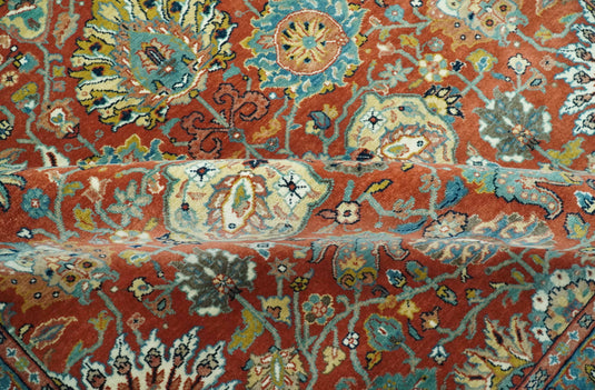 Hand Knotted Traditional Floral Rust, Blue, Black, Olive And Gold Wool Rug 8x10 ft Ideal for Living, Bedroom And Dining Rooms | CP2433810