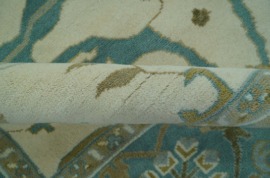 Traditional Oushak Traditional Oushak Ivory, Aqua, And Gray Hand Knotted Wool Rug 8x10 ft Ideal for Living, Bedroom And Dining Rooms