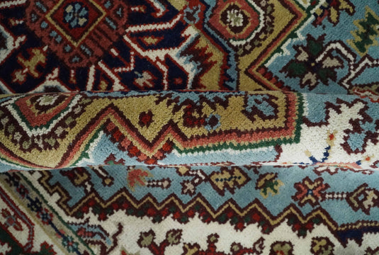 Hand Knotted Heriz Serapi Rug Aqua Blue, Ivory and Rust 5x8, 4x6, 3x5 ft Ideal for Living, Bedroom, and Dining Rooms | CP1880S