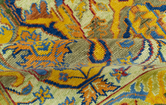 Transitional Gold, Green And Blue Hand Knotted 8x10 ft Wool Rug Ideal for Living, Bedroom And Dining Rooms