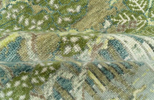Custom Made Nature Theme Green And Gray Hand Knotted Wool Area Rug