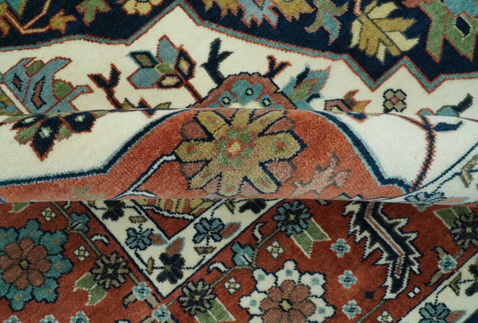 Hand Knotted Ivory, Black And Rust Traditional Floral Wool Rug 9x12 ft Ideal for Living, Bedroom And Dining Rooms | CP2471912