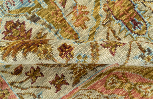 Beige, Peach And Green Transition Hand Knotted 8x10 ft Wool Rug Ideal for Living, Bedroom And Dining Rooms